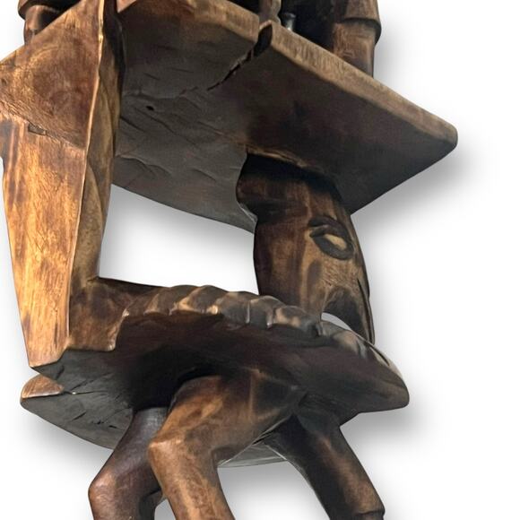 African Tribal Totem Art Carved Wood Ladle Spoon Ceremonial Seated Figure Scoop - Picture 12 of 16